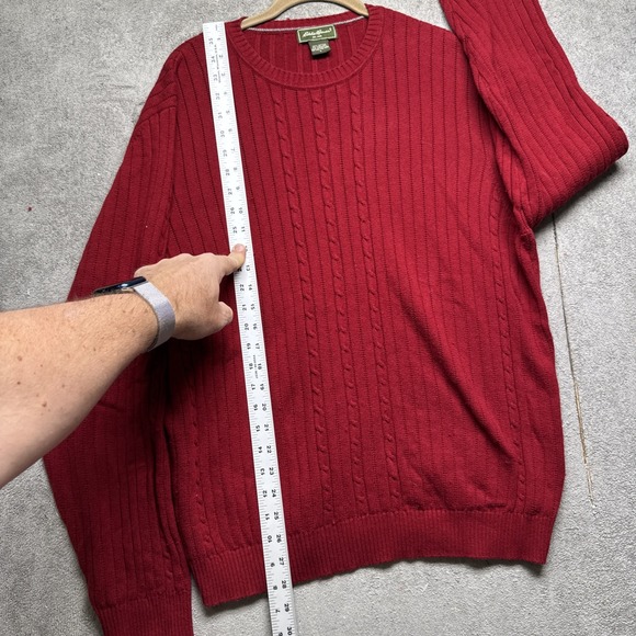 Eddie Bauer cable knit crew neck sweater red classic cotton cashmere men's large - Picture 4 of 9